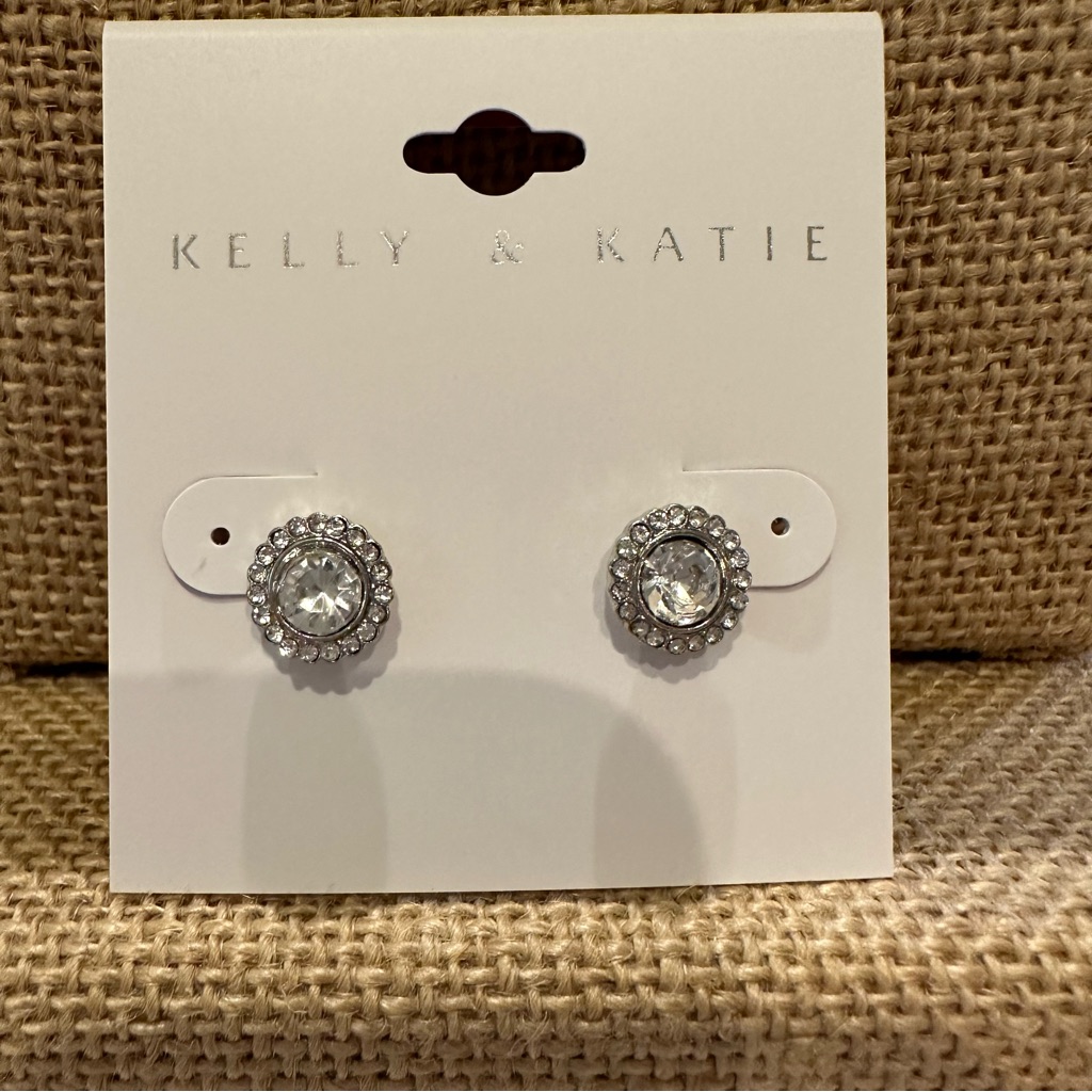 Nwt Kelly Katie Earrings Silver Tone Post Back W Clear Rhinestones 18$
